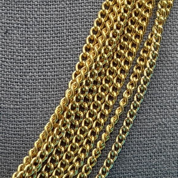 Vintage Japan Multi-Strand Gold Tone Necklace, Layered Chains, Floral Clasp, 19 - Picture 4 of 10